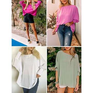 Sucolan Women Oversized T-Shirt Basic Tees Plus Size Tops Loose Fit Long Length Sleeve Top Gym Baggy Shirt for Summer Trendy Rose Pink