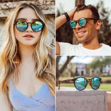 WearMe Pro - Retro Round Sturdy Sunglasses 100% UVA/UVB Lenses for Women Men