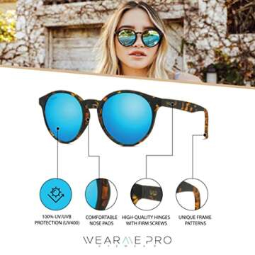 WearMe Pro - Retro Round Sturdy Sunglasses 100% UVA/UVB Lenses for Women Men