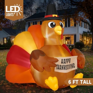 6FT Thanksgiving Inflatable Turkey Decoration for Outdoor Fun