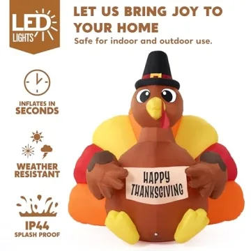 6FT Thanksgiving Inflatable Turkey Decoration for Outdoor Fun