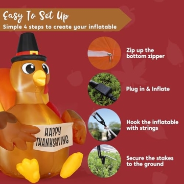 6FT Thanksgiving Inflatable Turkey Decoration for Outdoor Fun