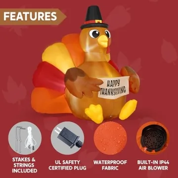 6FT Thanksgiving Inflatable Turkey Decoration for Outdoor Fun