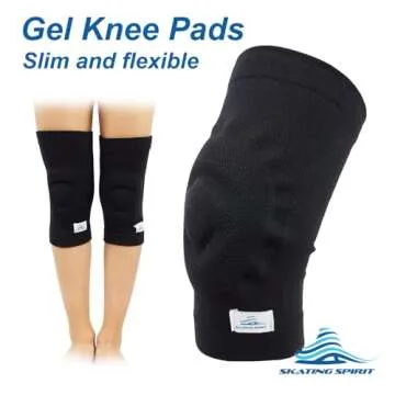 SKATINGSPIRIT Gel Knee Pads (1 Pair), Cushion and Support Knee Cap for Dancing Figure Skating Gymnastic, Youth and Adult (Black Medium)