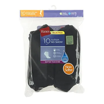 Hanes Women's No Show Socks 10 Pack in Black