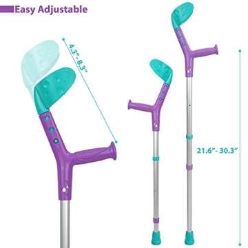 ORTONYX Kids Walking Forearm Crutches (1 Pair) Good for Children and Short Adults up to 220lb - Adjustable Arm Support- Lightweight Aluminum - Ergonomic Handle with Comfy Grip