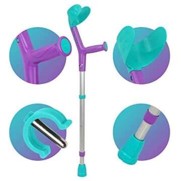 ORTONYX Kids Walking Forearm Crutches (1 Pair) Good for Children and Short Adults up to 220lb - Adjustable Arm Support- Lightweight Aluminum - Ergonomic Handle with Comfy Grip