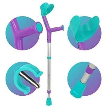 ORTONYX Kids Walking Forearm Crutches (1 Pair) Good for Children and Short Adults up to 220lb - Adjustable Arm Support- Lightweight Aluminum - Ergonomic Handle with Comfy Grip