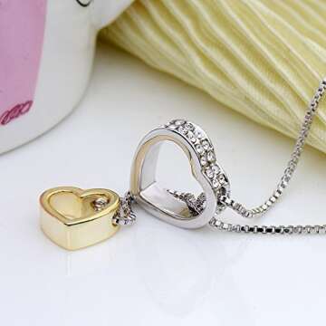 Xingzou® 18K Gold,White Gold Plated Dual Heart Pendant Necklace with Swarovski Elements Clear Crystal