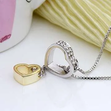 Xingzou® 18K Gold,White Gold Plated Dual Heart Pendant Necklace with Swarovski Elements Clear Crystal
