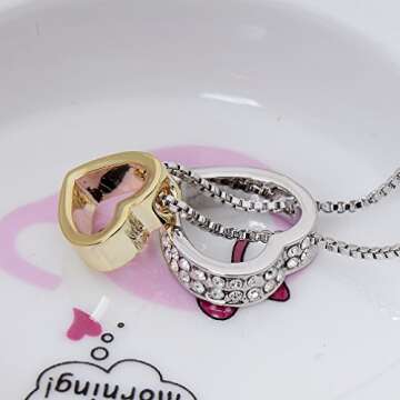 Xingzou® 18K Gold,White Gold Plated Dual Heart Pendant Necklace with Swarovski Elements Clear Crystal