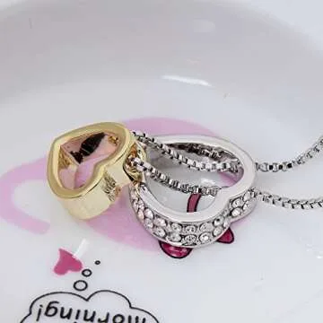 Xingzou® 18K Gold,White Gold Plated Dual Heart Pendant Necklace with Swarovski Elements Clear Crystal