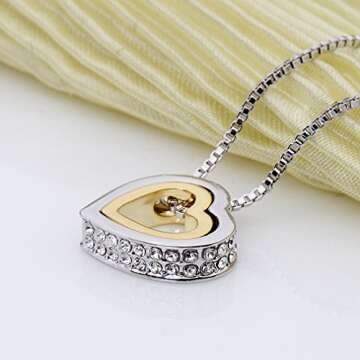 Xingzou® 18K Gold,White Gold Plated Dual Heart Pendant Necklace with Swarovski Elements Clear Crystal