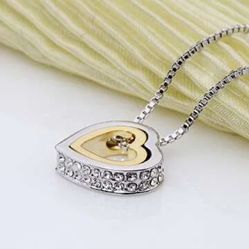 Xingzou® 18K Gold,White Gold Plated Dual Heart Pendant Necklace with Swarovski Elements Clear Crystal