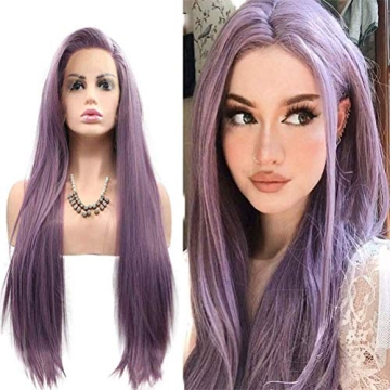 Realistic Purple Long Synthetic Lace Front Wigs for Women 24 Inch