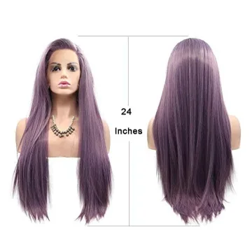 Realistic Purple Long Synthetic Lace Front Wigs for Women 24 Inch
