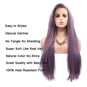 Realistic Purple Long Synthetic Lace Front Wigs for Women 24 Inch