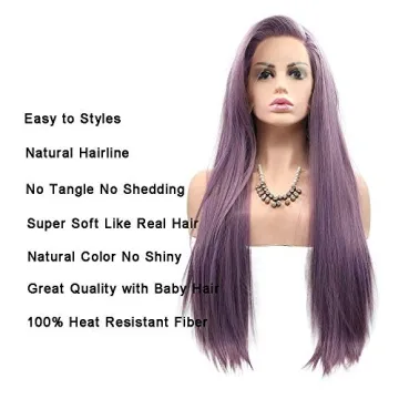 Realistic Purple Long Synthetic Lace Front Wigs for Women 24 Inch