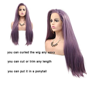 Realistic Purple Long Synthetic Lace Front Wigs for Women 24 Inch