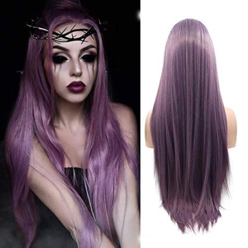 Realistic Purple Long Synthetic Lace Front Wigs for Women 24 Inch