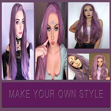 Realistic Purple Long Synthetic Lace Front Wigs for Women 24 Inch