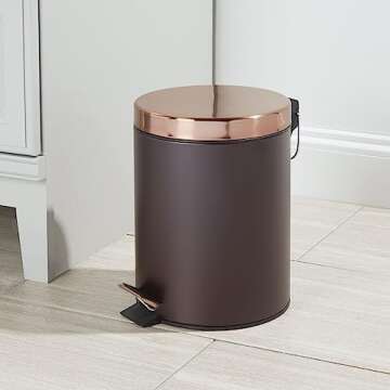 mDesign Pedal Bin — Metal Waste Bin with Pedal, Lid and Plastic Bucket Insert — Perfect for Bathroom, Kitchen, and Office — Household Rubbish Bin with Ergonomic Design — Bronze/Rose Gold