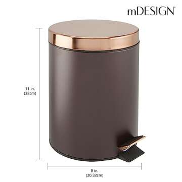 mDesign Pedal Bin — Metal Waste Bin with Pedal, Lid and Plastic Bucket Insert — Perfect for Bathroom, Kitchen, and Office — Household Rubbish Bin with Ergonomic Design — Bronze/Rose Gold