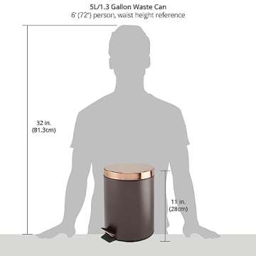 mDesign Pedal Bin — Metal Waste Bin with Pedal, Lid and Plastic Bucket Insert — Perfect for Bathroom, Kitchen, and Office — Household Rubbish Bin with Ergonomic Design — Bronze/Rose Gold