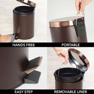 mDesign Pedal Bin — Metal Waste Bin with Pedal, Lid and Plastic Bucket Insert — Perfect for Bathroom, Kitchen, and Office — Household Rubbish Bin with Ergonomic Design — Bronze/Rose Gold