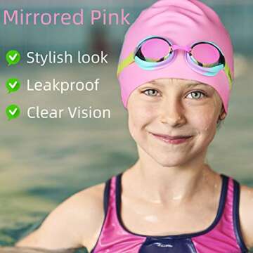 Keary 2 Pack Kids Swim Goggles Swimming Goggles for Toddler Children Girls Boys Youth, Anti-Fog Waterproof UV Protection No Glare Clear Vision Mirrored Flat Lens Water Pool Goggles with 3 Nose Pieces