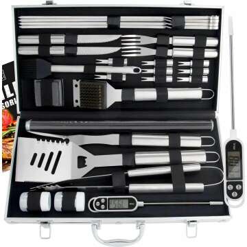 28pc Heavy Duty BBQ Accessories Set with Thermometer
