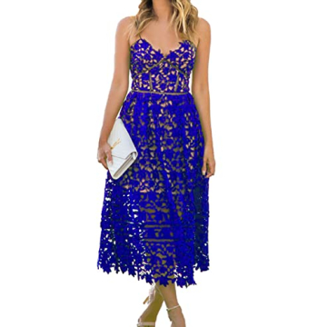 Alvaq Womens Summer Sexy V Neck Lace Hollow Beach Evening Wedding Midi Dress Plus Size Formal Blue Medium