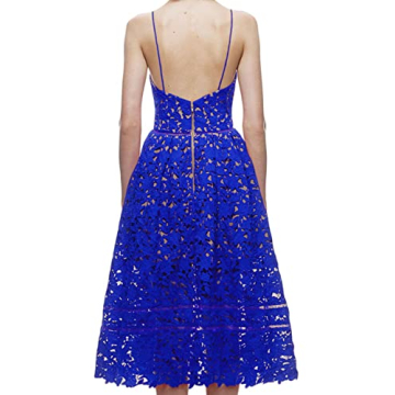 Alvaq Womens Summer Sexy V Neck Lace Hollow Beach Evening Wedding Midi Dress Plus Size Formal Blue Medium