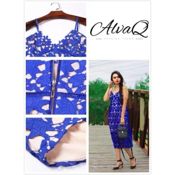 Alvaq Womens Summer Sexy V Neck Lace Hollow Beach Evening Wedding Midi Dress Plus Size Formal Blue Medium