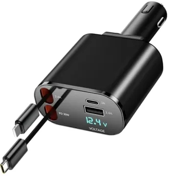 COCIVIVRE Retractable 4-in-1 Fast Charging Car Charger