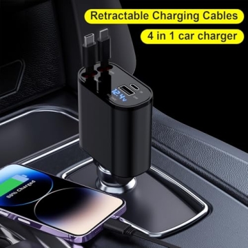 COCIVIVRE Retractable 4-in-1 Fast Charging Car Charger