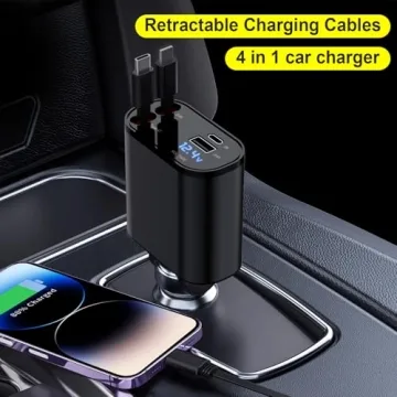 COCIVIVRE Retractable 4-in-1 Fast Charging Car Charger