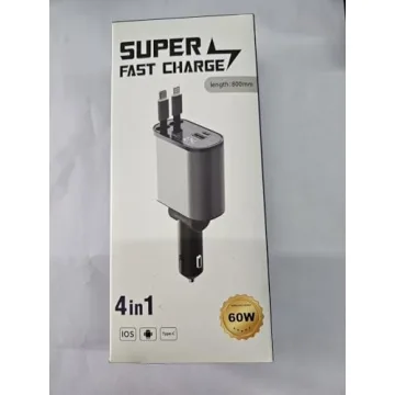 COCIVIVRE Retractable 4-in-1 Fast Charging Car Charger
