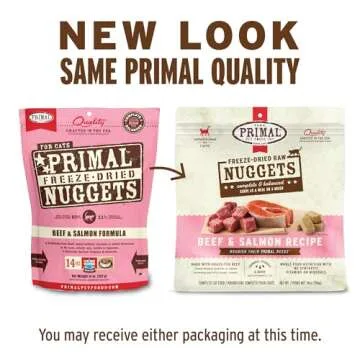 Primal Freeze-Dried Raw Cat Food Nuggets Beef & Salmon - Premium Healthy Meal for Cats, Grain-Free, ...