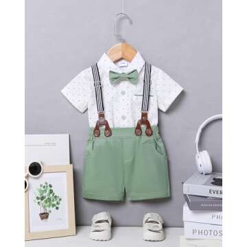 ZOEREA Toddler Baby Boy Clothes 1-5T Boy Gentleman Suit Short Sleeves Shirt+Suspender Pants+Bowtie T...