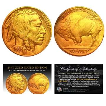 Then & Now Buffalo 5-Cent 24K Gold Plated 2-Coin Set - 1930s & 2005 Nickels BOGO