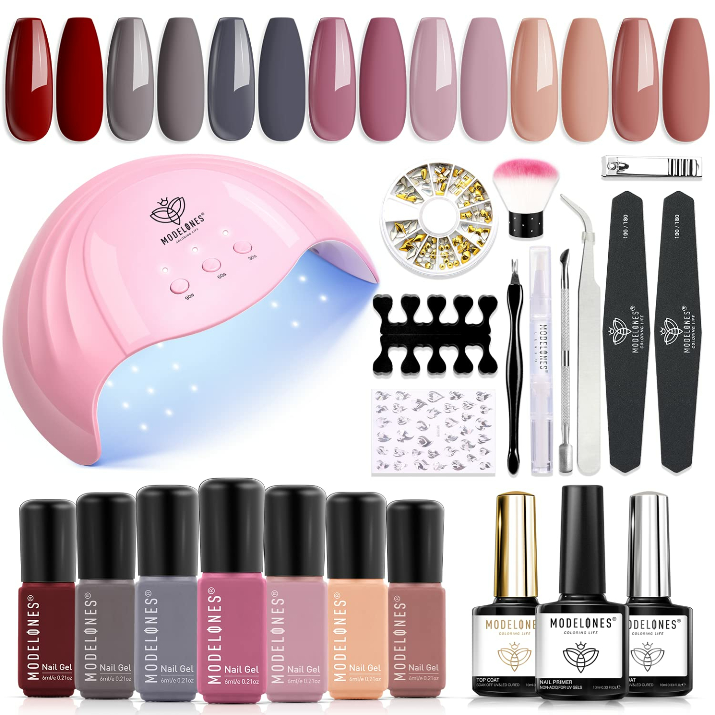 Modelones Gel Nail Polish Kit - 7 Nude Colors & Tools