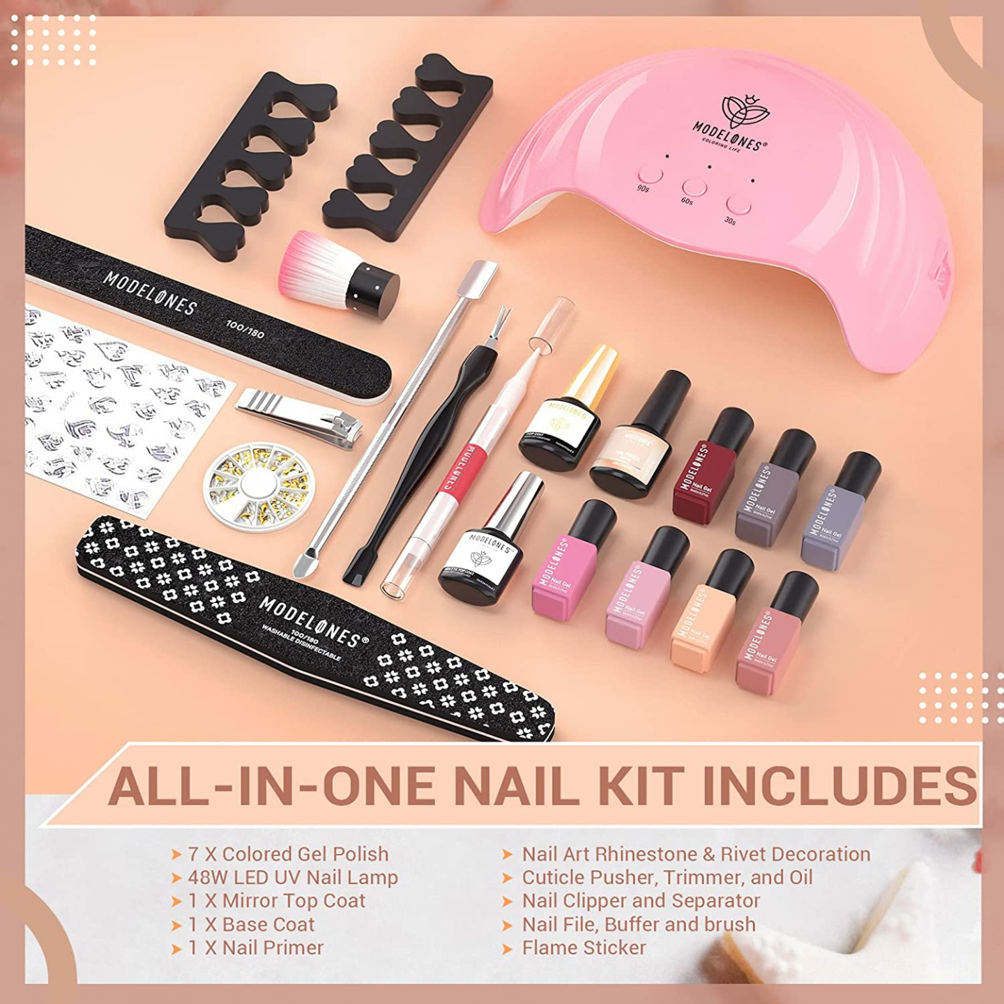 Modelones Gel Nail Polish Kit - 7 Nude Colors & Tools