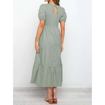 ZESICA Women's 2024 Casual Summer Crew Neck Short Puff Sleeve Smocked High Waist Ruffle Tiered A Lin...