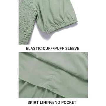 ZESICA Women's 2024 Casual Summer Crew Neck Short Puff Sleeve Smocked High Waist Ruffle Tiered A Line Midi Dress,DustyGreen,X-Large