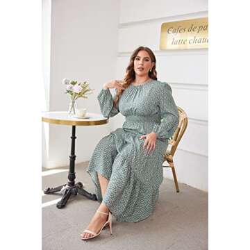 IN'VOLAND Women's Plus Size Floral Maxi Dresses Casual Crew-Neck Print Long Maxi Flowy Dress Party O...