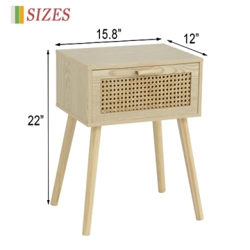AWASEN Rattan Nightstand with Elegant Bohemian Drawer