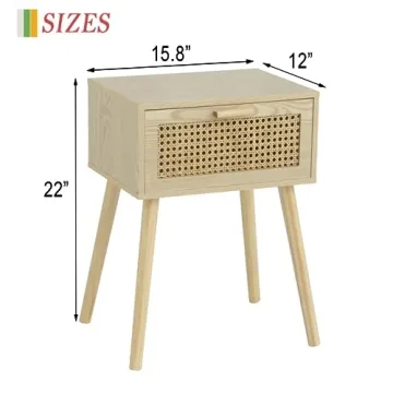 AWASEN Rattan Nightstand with Elegant Bohemian Drawer