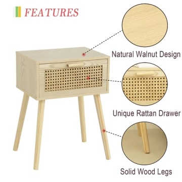 AWASEN Rattan Nightstand with Elegant Bohemian Drawer