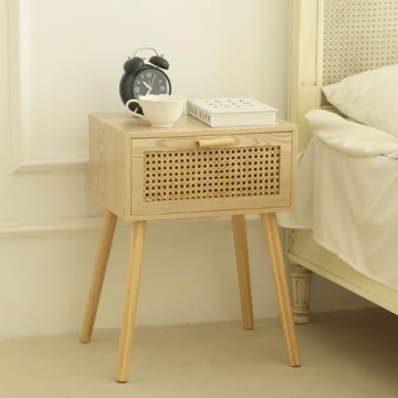 AWASEN Rattan Nightstand with Elegant Bohemian Drawer